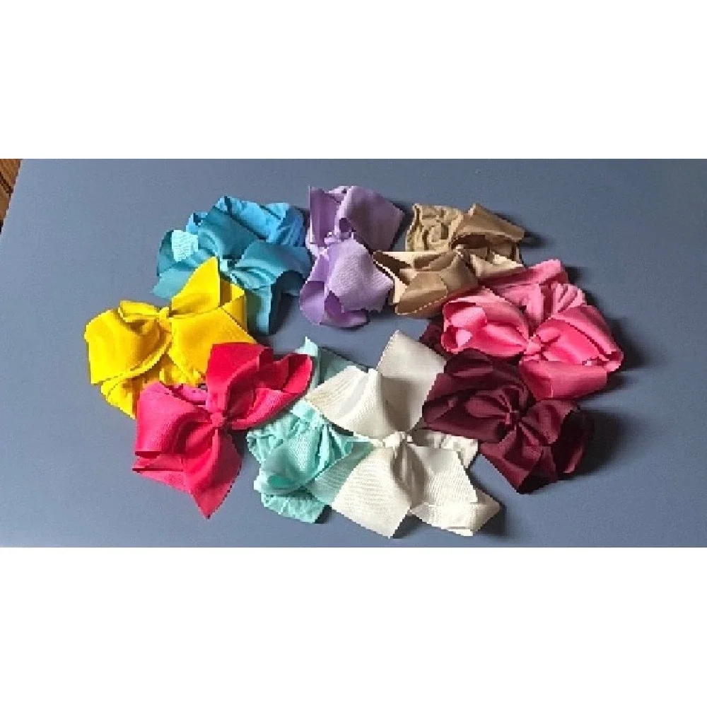 9pc Girls Multicolor Grosgrain Bow Headband Set Stretchy Nylon Hair Accessories